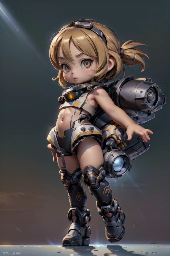 (Top quality, ultra high quality, ultra high definition, realistic masterpiece,) (Carefully created CG illustration: 1.2) One girl, Mecha girl ((Cute short girl))) (Petite, Mini, 10 years old: 1.5) Realistic anime face (Big eyes, big face, beautiful face) ((Spaceship lower body, lots of jet boosters)) (Gigant , armor, huge gauntlets from elbow to elbow, mechanical ring on head, goggles on forehead, huge gun on back) Whole body composition, space war, lots of small flashes ((Many bursts of light in the background)) Effective use of LoRA, cool looking up pose, carefully balanced over a long period of time