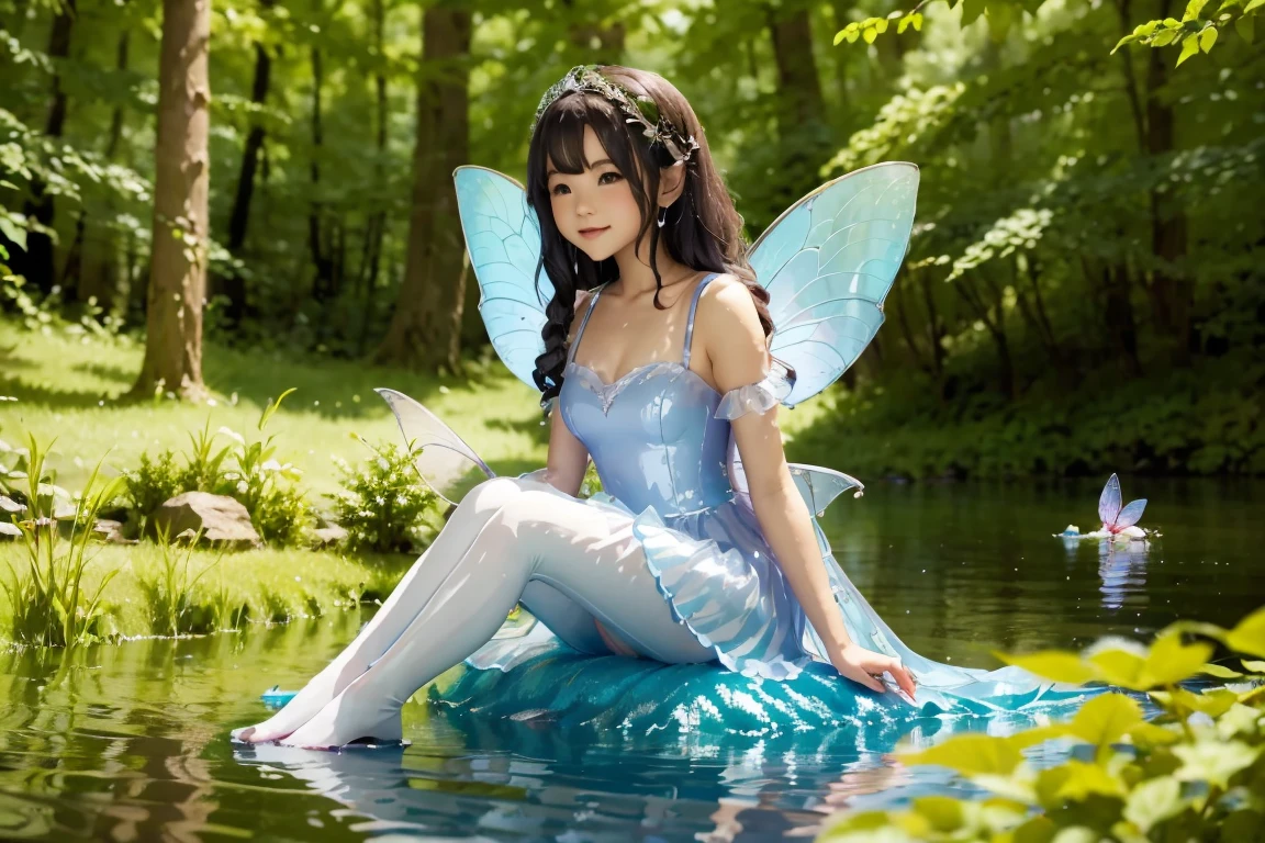 a fairy sitting neaby the lake