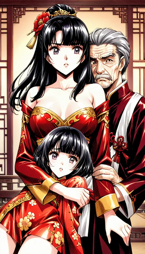 a tragic historical drama in 8k live-action style: beautiful palace secrets　beautiful chinese kung fu girl with long black hair ...