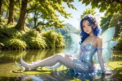 a fairy sitting neaby the lake