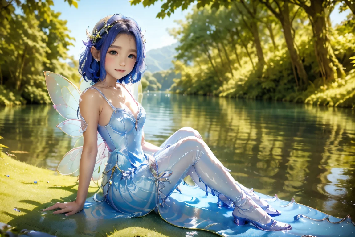 湖のそばに座る妖精