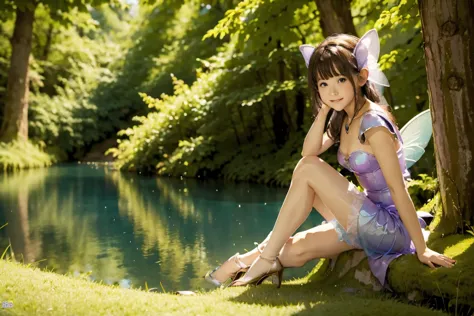 a fairy sitting neaby the lake