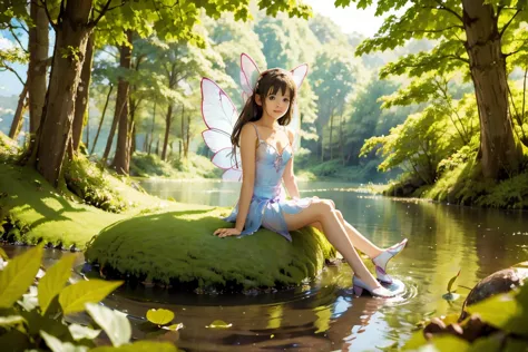 a fairy sitting neaby the lake