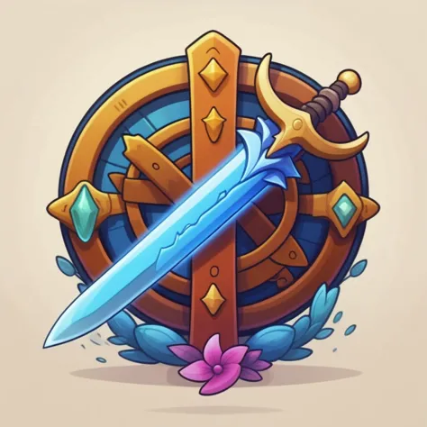 symbol, curve sword, mobile game art, banner, detailed game art, stylized game art, game illustration, splash screen art, full c...