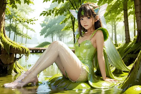 a fairy sitting neaby the lake of stinky slime fluid