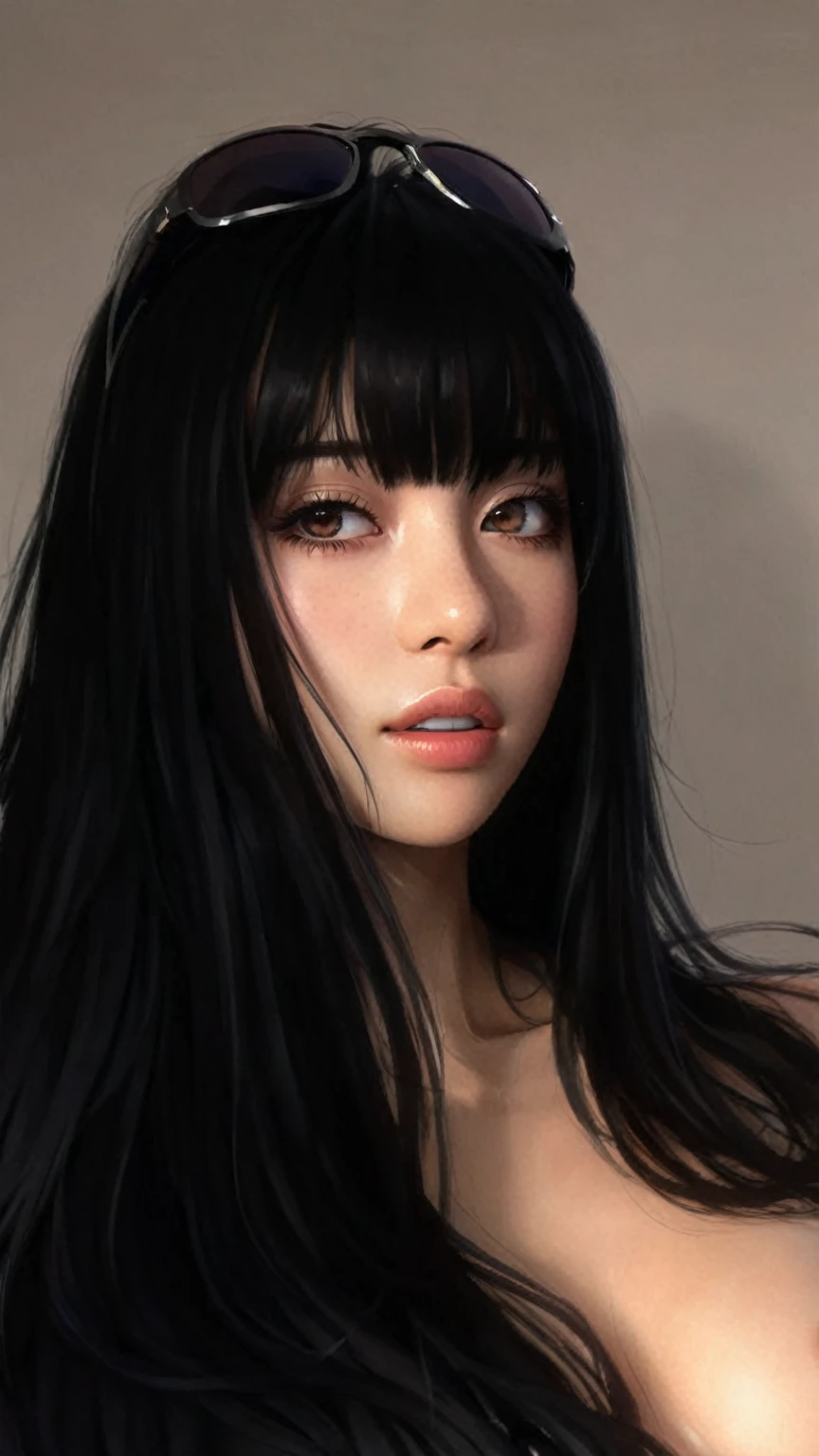 a close-up of a woman with long black hair and sunglasses, anime realism style, Realistic Anime art style, anime realism, hyper Realistic Anime, kawaii realistic portrait, Realistic Anime artstyle, semi Realistic Anime, Awesome anime face portrait, semiRealistic Anime style, Realistic Anime 3 d style, Realistic Anime face, photoRealistic Anime, Realistic Anime, Realistic Anime style at pixiv