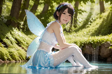 a fairy sitting nearby the lake, stinky cum bath, tantacles