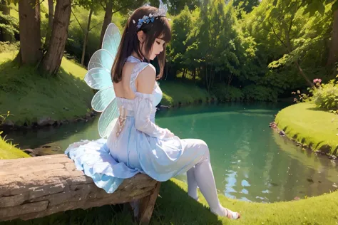 a fairy sitting nearby the lake made of her love juice