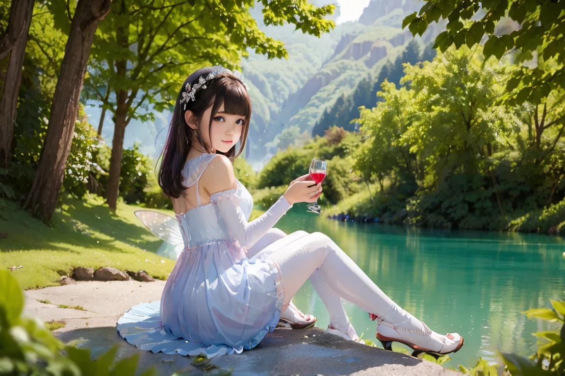 a fairy sitting nearby the lake made of her love juice