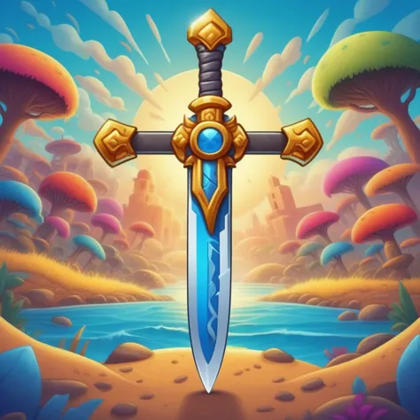 crosses pirate sword , mobile game art, banner, detailed game art, stylized game art, game illustration, splash screen art, full...