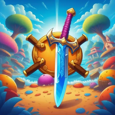 cross pirate sword , mobile game art, banner, detailed game art, stylized game art, game illustration, splash screen art, full c...