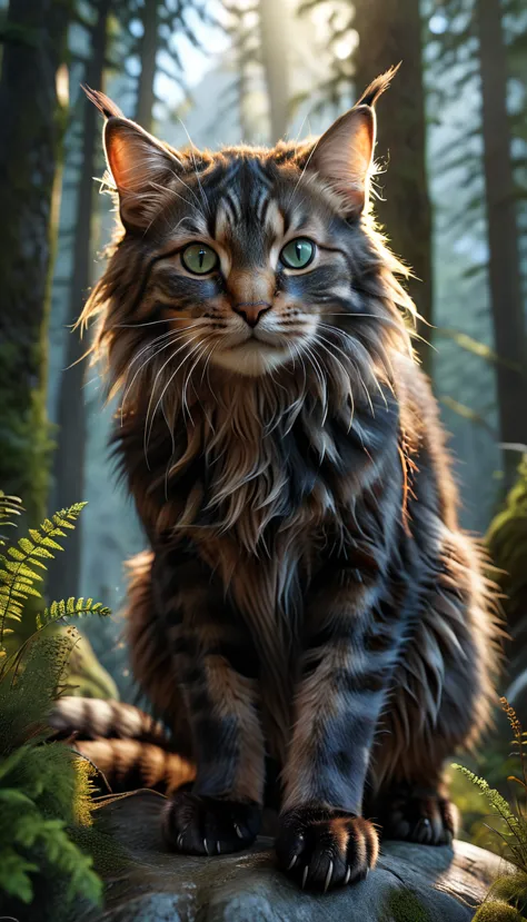 Mountains and forests，There is a kind of beast，Looks like a cat，The cat & claws are like a pair of human hands(best quality，4K，8...
