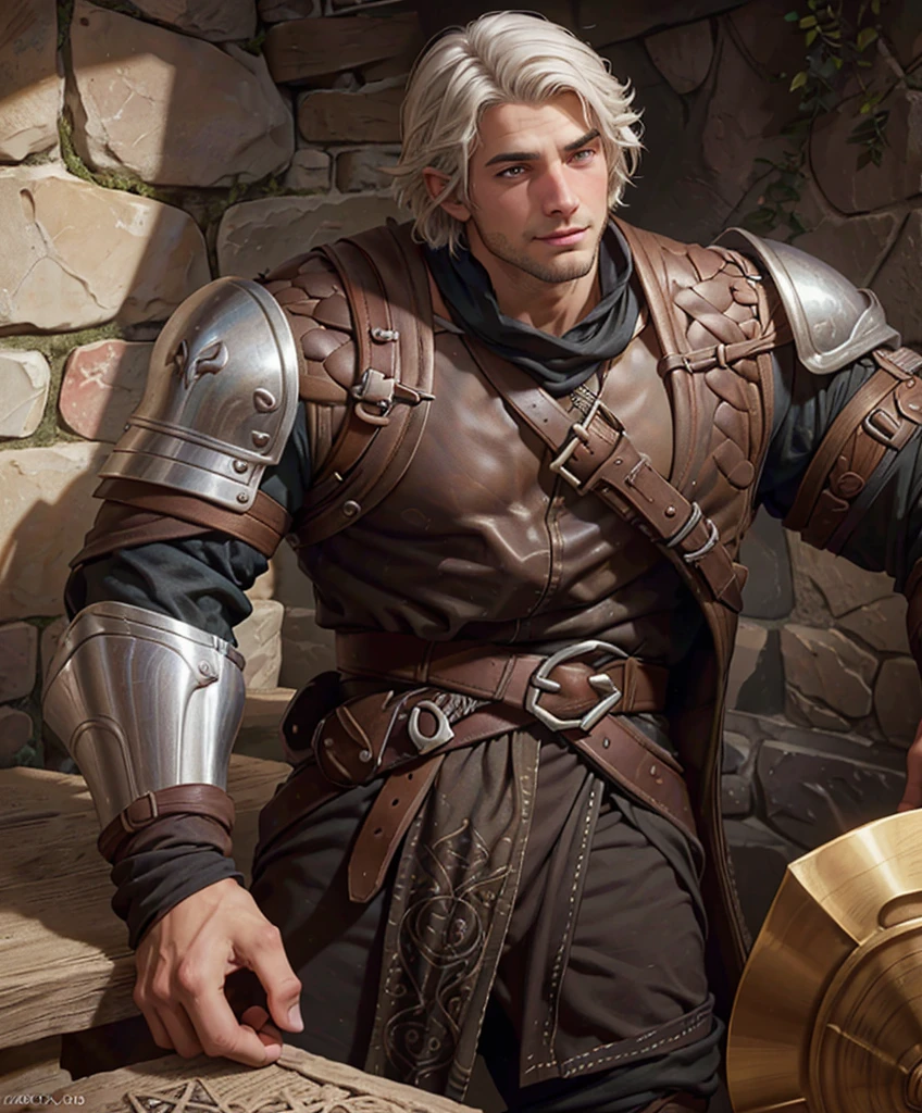 (((Luxurious white hair and sexy smirk.))) (((18 years old.))) (((18yo.))) (((Cute smirk.))) (((Single character image.))) (((1boy))) (((Looks like beefcake male fantasy character.))) (((1.))) (((18yo.))) (((Dressed in medieval fantasy attire.))) Cute guy. Hot guy.  (((Looks like Adonis.))) (((Dressed in medieval fantasy attire.))) (((Intense, sexy stare.))) (((Beautiful long sexy black hair.))) Looks like a fun-loving and heroic male adventurer for Dungeons & Dragons. Looks like a very attractive male adventurer for a high fantasy setting.  (((Looks like an attractive medieval artisan))). Looks like a handsome male for a medieval fantasy setting. Looks like a Dungeons & Dragons adventurer, very cool and masculine hair style, black clothing, handsome, charming smile, adventurer, athletic build, excellent physique, confident, gorgeous face, gorgeous body,  detailed and intricate, fantasy setting,fantasy art, dungeons & dragons, fantasy adventurer, fantasy NPC, attractive male in his mid 20's, ultra detailed, epic masterpiece, ultra detailed, intricate details, digital art, unreal engine, 8k, ultra HD, centered image award winning, fantasy art concept, digital art, centered image, flirting with viewer, best quality:1.0,hyperealistic:1.0,photorealistic:1.0,madly detailed CG unity 8k wallpaper:1.0,masterpiece:1.3,madly detailed photo:1.2, hyper-realistic lifelike texture:1.4, picture-perfect:1.0,8k, HQ,best quality:1.0,

 best quality:1.0,hyperealistic:1.0,photorealistic:1.0,madly detailed CG unity 8k wallpaper:1.0,masterpiece:1.3,madly detailed photo:1.2, hyper-realistic lifelike texture:1.4, picture-perfect:1.0,8k, HQ,best quality:1.0,


