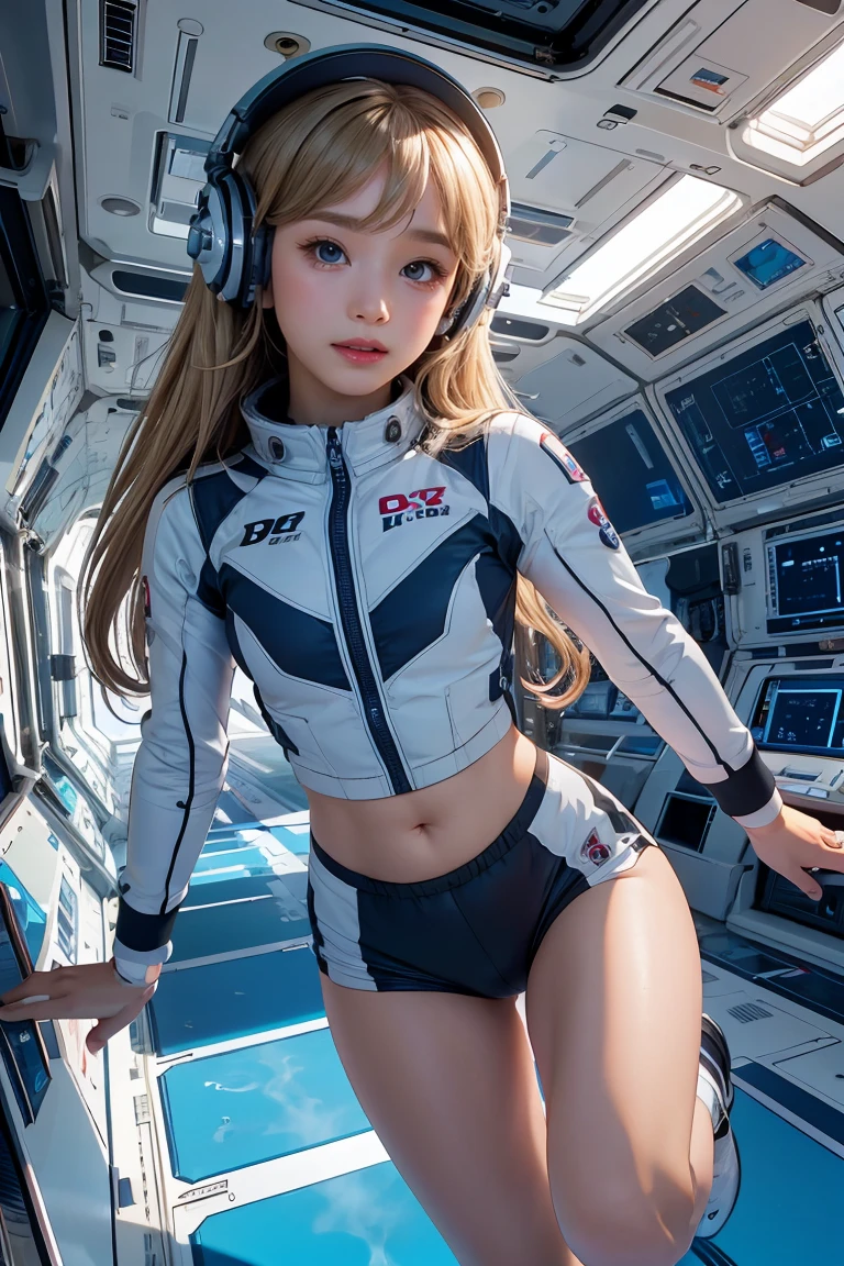 top-quality,Top image quality,in 8K,4K,​masterpiece,ultra-detailliert,Beautiful,ultra-quality, best quality,high resolution, ultra-detailed,game cg,dutch angle,(acrobatic pose):5,jumping:5,(inside spacestation,)beautiful detailed eyes,five fingers,headphone,nsfw,a beauty girl,(astrovest):5,(track uniforms),wet,(steam:1.5),Running form,open open mouth,(blonde hair),(long hair):2,Navel,space_station_interior, exercise_room, futuristic, high_technology, zero_gravity_exercise_equipment, high_resolution_landscape, sleek_design, minimalistic, 8K_resolution, game_cg_style, Dutch_angle, detailed_character, track_uniform, perfect_running_form, intense_expression, detailed_eyes, determination, steam:1.5, beauty, strength, five_fingers, visible_navel, open_mouth, ultra_quality, high_resolution, ultra_detailed,astrovest