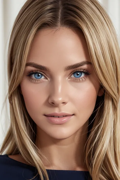 Belle blonde portant un haut blanc, Très détaillé, 22 ans, Visage sexy, cheveux ondulés naturels, yeux bleus, Haute résolution, ...