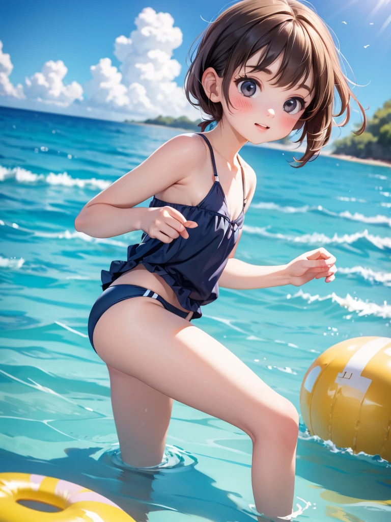 Swimming , sunny beach , swimsuit mom