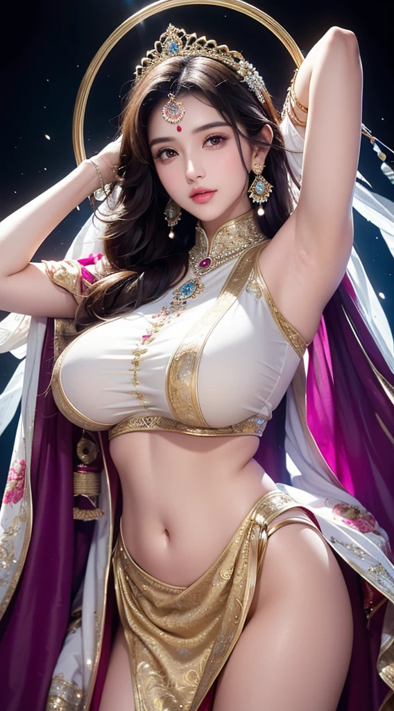 1girl, cute face,pretty face, jaw dropping beauty, Indian clothes , ((ultra high detailed 1.9)),((ultra high resolution 1.9)),((ultra high quality 1.9)),(masterpiece)), (perfect lightings), (very Big breasts 1.9)), ultra huge breast, pussy is visible 