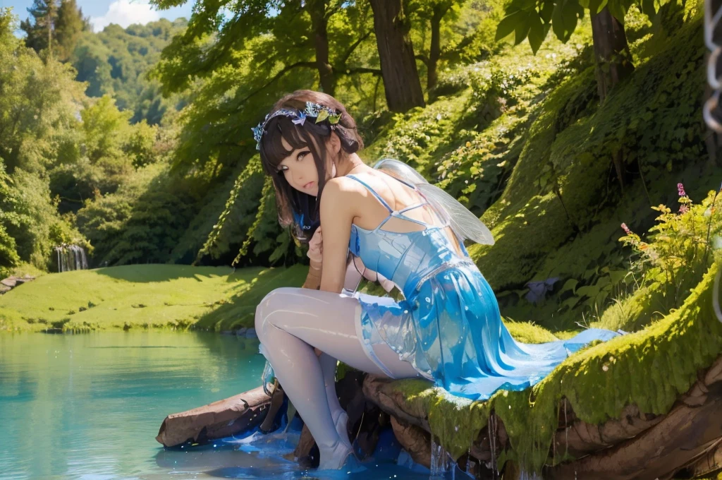 a fairy sitting nearby the lake made of her stinky fluids