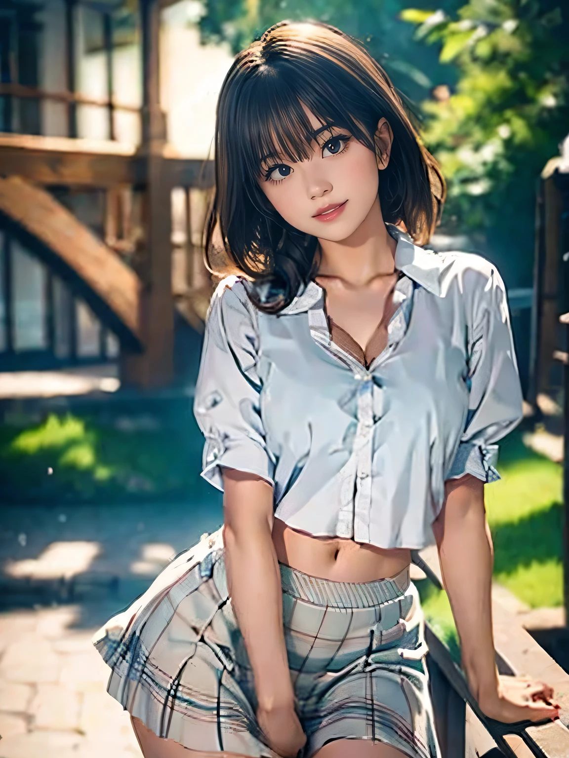 1girl, woman, girl in summer clothes, beautiful, medium breasts, flirtatious look, high res, (1girl eyes looking at viewer:1.55), Plain costumes, Simple Background, Emphasis on the chest, White outfit, whole body, cute face, beautiful face, nipple, light smile, (skirt lift:1.2), skirt lift pov, constricted waist, blush, shy, panties, underwear, 25 years old woman, skirt lift, flipped my skirt, photorealistic, (bokeh), photorealistic, depth of field, best quality, anatomically correct, super detail, textured skin, UHD, 8k