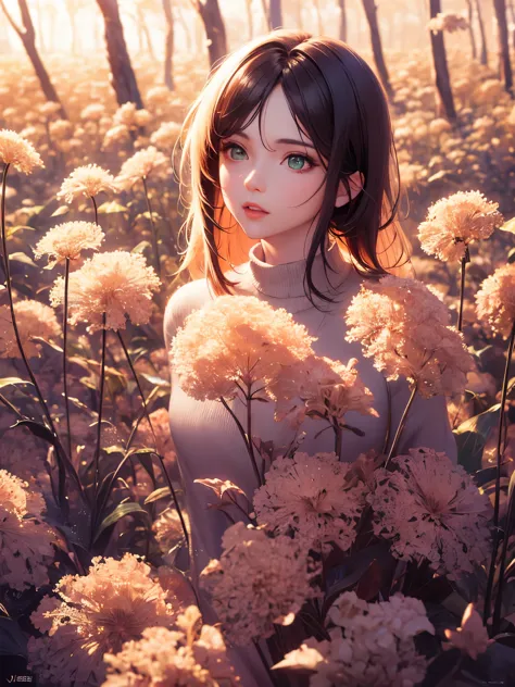 a beautiful woman，23 years old，A man standing in a vast wheat field，Tachibana crimson long-haired，Hair is messy and floating，Gre...