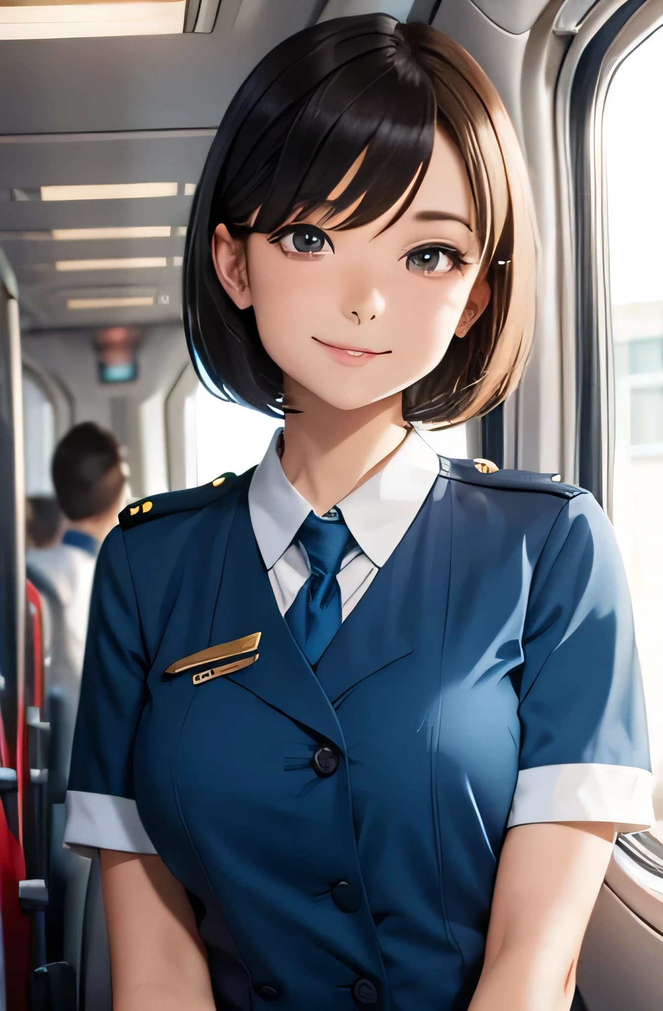 Flight attendant girl,summer,short hair,smile,uniform,8K, Highest quality, masterpiece