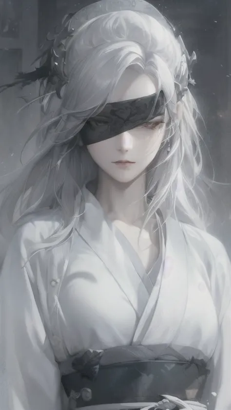 a close up of a woman with white hair and a white mask, beautiful character painting, guweiz, artwork in the style of guweiz, wh...