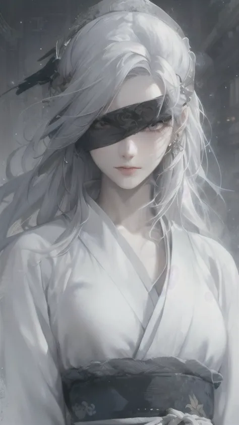 a close up of a woman with white hair and a white mask, beautiful character painting, guweiz, artwork in the style of guweiz, wh...