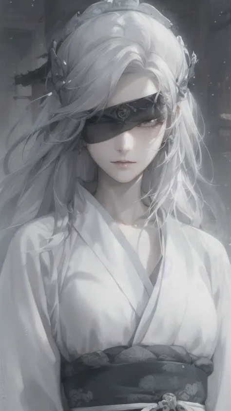 a close up of a woman with white hair and a white mask, beautiful character painting, guweiz, artwork in the style of guweiz, wh...