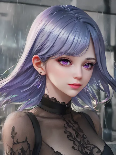 rain,Beauty,High nose,Long eyelashes,目にLight,Pink Lips,Closed Mouth,pastel colour,purple,Dull pink,Dull Blue,heart,Bobcut,Light,...