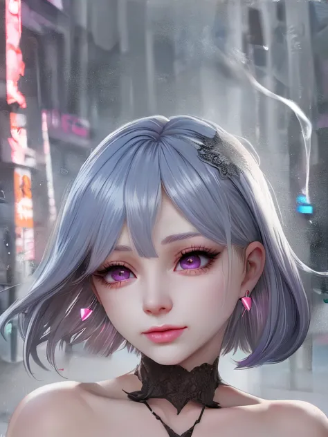 rain,Beauty,High nose,Long eyelashes,目にLight,Pink Lips,Closed Mouth,pastel colour,purple,Dull pink,Dull Blue,heart,Bobcut,Light,...