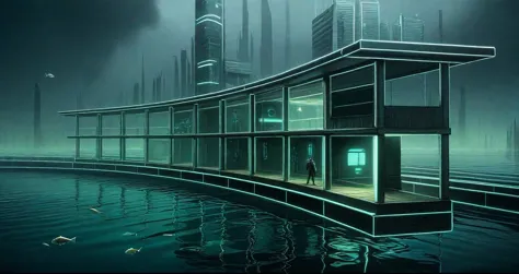 DonMN01rXL anime  futuristic city school of fish ,  