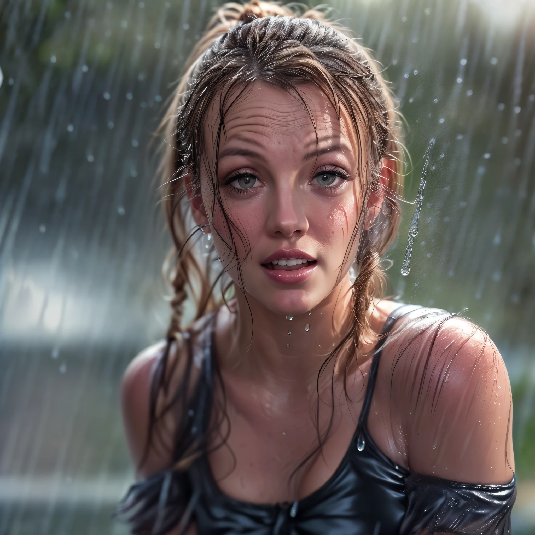 masterpiece of ExtremelyDetailed (ProfessionalPhoto of Stunning women:1.4) Looking at Sky, (((Downpour))), BraidHair with bun, (Joyful Expressions LifeLike Rendering), ((Extremely detailed beautiful face and eyes)) BlushAhegao SmoothArmpit LiquidSoap WhiteBubbles (((WetHair)))  BREAK  PUNIPUNI ((Britney Spears))britneyspears-smf, Beltbra, MysticSight, (Torrential Rain:1.4) (SparklingDrops:1.28) (Overflowing HUGE Underboob Overflowing WaterDrops Overflowing water)(((WetHair WetFace WetSkin:1.37))), (SFW), HiddenHands, MotionBlur (BokeH:1.4), (no extra limbs), (no extra eyebrow), DynamicAngle