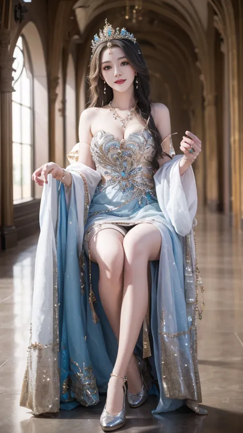  ((Knee Shot)), Arapefe, Looking at the camera， wear high heel shoes，Put on the crown，necklace，Smile，Shoot at random angles，By t...
