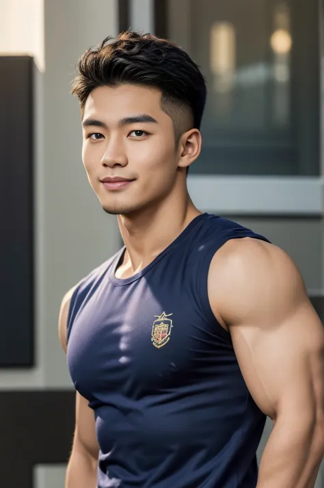 ((Highest quality, 8K, Masterpiece: 1.3))、Thailand Laos Burma Asia, Thai man, A handsome Asian rugby player with short hair, a m...