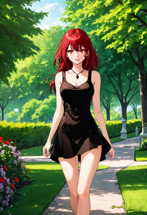 ((High Quality image 10k)) (( perfect autonomy)) Masterpiece, solo girl, brown eyes, red hair, wearing sleeveless black shirt, n...
