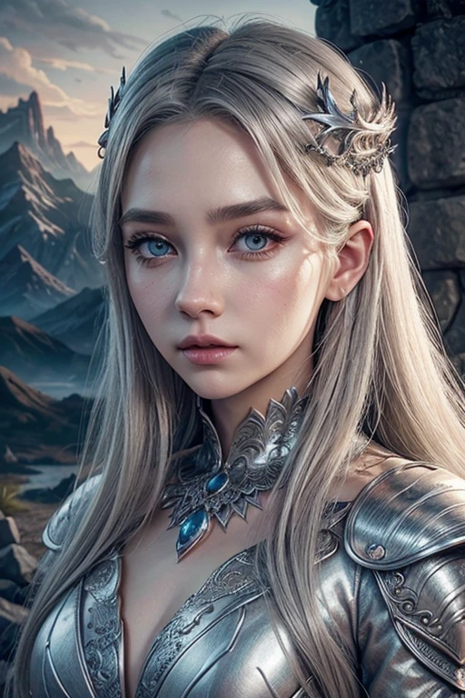 A silver haired princess with ドラゴン powers, 美しい細部までこだわった目, 美しい詳細な唇 ...