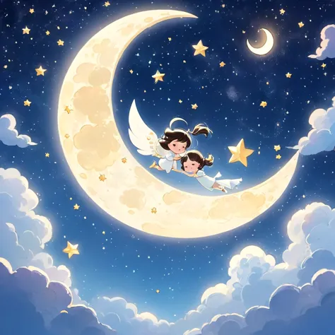 Close-up shot of cartoon characters flying in the sky, a storybook illustration by Ni Duan, tumblr, Digital art, cute Digital ar...