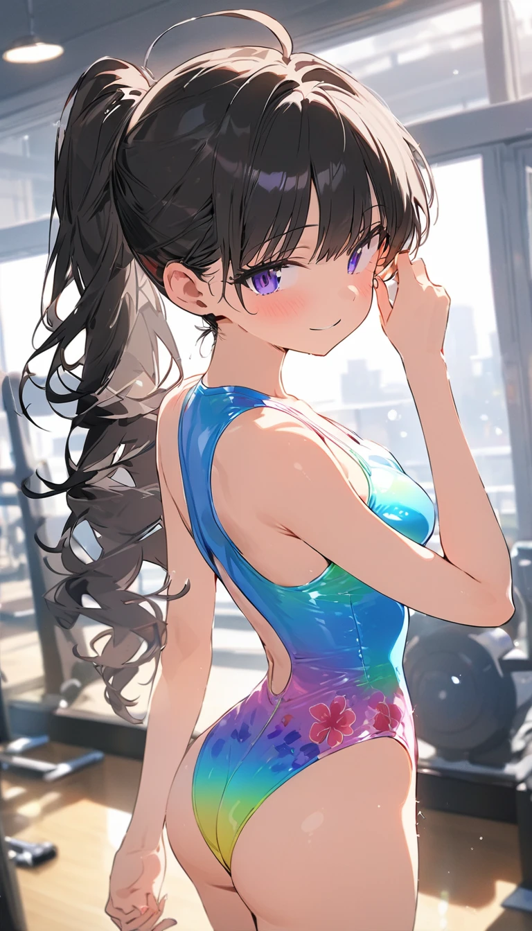 expensivequality illustration, masterpiece, Very delicate and beautiful, Attractive girl,(Gymnastics leotard, Floral print leotard,キラキラ輝く装飾が施されたLong sleeve leotard,expensive_Leg leotard,athletic leotard,tight-fitting leotard,Rainbow gradient leotard,Long sleeve leotard),thin,Slender body,slim,expensive school,Gymnasium background,Gymnastics Club,Gymnast,Princess, Beautiful Eyes,A light smile,(masterpiece, Highest quality:1.2), expensiveres, 非常に詳細な CG ユニティ 8K 壁紙, Perfect lighting, colorful, ultra-expensive res,4K,Super detailed, photograph, 8K, High resolution, 17 years old, 