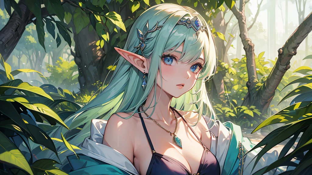 Elf、Official Art,(最high quality, masterpiece:1.2), Portrait Photography、1 Girl, 最high quality, masterpiece, High resolution, [purple|Sliver|green] _hair, Bikini accessories, necklace, jewelry, Beautiful Face, I&#39;m looking forward to, Full body image, Realistic, Outdoor, Modern Pool, Two-tone lighting, (Skin with attention to detail: 1.2), 8K Ultra HD, Digital SLR, Soft Light, high quality, Volumetric Light, Frank, RAW Photos, High resolution, 4K, 8K, Background Blur