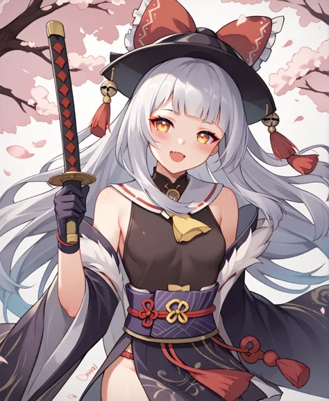 anime girl with a sword and hat, onmyoji portrait, the detailed art of the onmyoji, onmyoji, from the azur lane video game, whit...