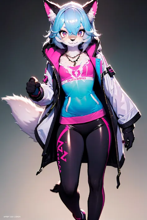 furry:1.5, Oh, league of legend, sexy for, wallpapers, detailed eyes, fox ear, (fox tails), a skirt, (long pink fur), medium bre...