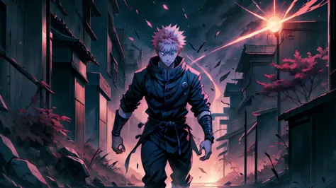 onepiec, Naruto, demonslayer, jujutsu kaisen, fighting with each other, full body shot, 173 cm, black outfit, pink hair, run, an...