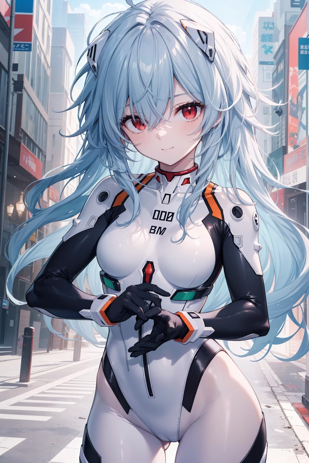 reiayanami, Rei Ayanami, Blue cabelo,(longo_bagunçado_cabelo:1.4), (olhos vermelhos:1.5),Luz_sorriso,(metade_olho:1.4)
QUEBRAR bodysuit, arnês, macacão, body branco,vaqueiro_tomada,
QUEBRAR outdoors, cidade,
QUEBRAR looking at viewer, 
QUEBRAR (mesa:1.2), melhor qualidade, Alta resolução, papel de parede da unidade 8k, (ilustração:0.8), (Beautiful detailed olhos:1.6), rosto extra detalhado, iluminação perfeita, extremamente detalhes CG, (mãos perfeitas, anatomia perfeita),