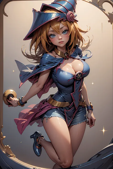 (Masterpiece:1.2), (The best quality:1.2), perfect lighting, Dark Magician Girl casting a spell, floating in the air, big tits, ...