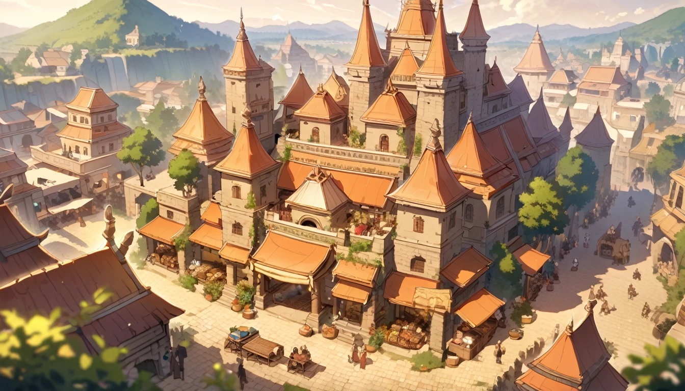 Großes Schloss, Die Atmosphäre der antiken Stadt, der Markt, die Dorfbewohner, die Gemeinschaft ist hell.