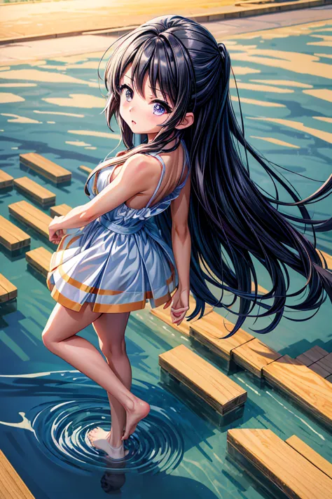 (master detailed anime)(masterpiece)(shine eyes)Blushing(Hibiki！euphonium)(Reina Kousaka)(school swim wear)(beach side)(spread l...