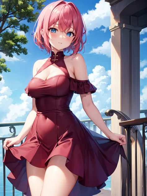 1girl, sayori, blue eyes, pink hair, short hair, tits, feet, cum, hentai