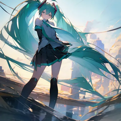 hatsune miku, miku hatsune, ahoge, aqua eye, aqua hair, crossed bangs, hair between the eyes, hair ornaments, headphones, long h...