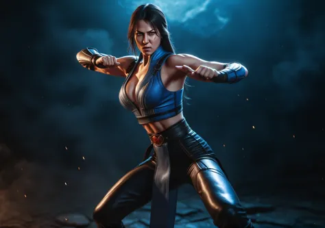 a woman in a fighting stance,milena from mortal kombat,full body shot,extremely detailed face and anatomy,4k, high quality, ultr...