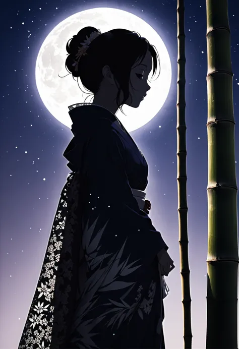 (((silhouette art))), Orihime's sadness at being separated by the Milky Way is conveyed, as she stretches out her right arm and ...